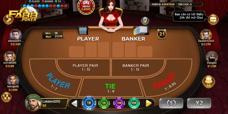 Tỷ lệ thắng Baccarat tại FA88